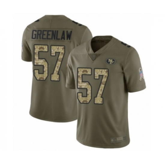 Youth San Francisco 49ers #57 Dre Greenlaw Limited Olive Camo 2017 Salute to Service Football Jersey - Ujersey