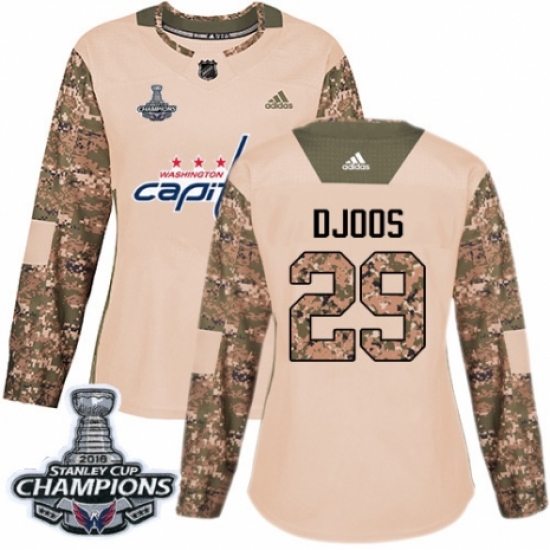 Women's Adidas Washington Capitals #29 Christian Djoos Authentic Camo Veterans Day Practice 2018 Stanley Cup Final Champions NHL Jersey - Ujersey