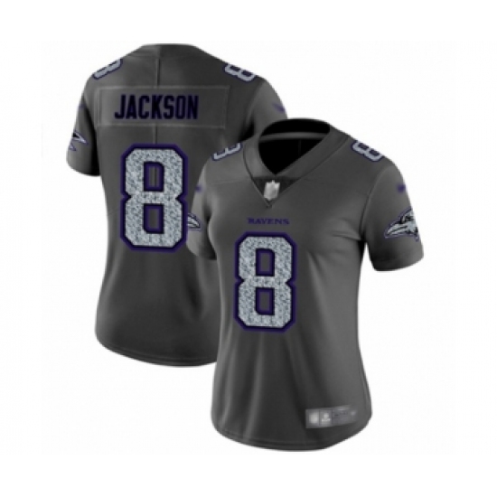 Women's Baltimore Ravens #8 Lamar Jackson Limited Gray Static Fashion Football Jersey - Ujersey