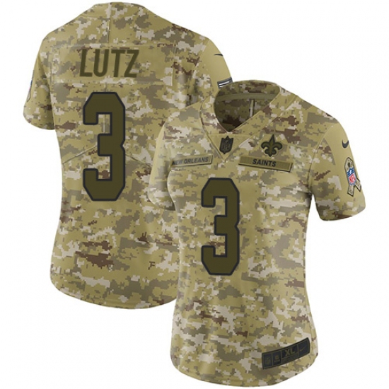 Women's Nike New Orleans Saints #3 Wil Lutz Limited Camo 2018 Salute to Service NFL Jersey - Ujersey
