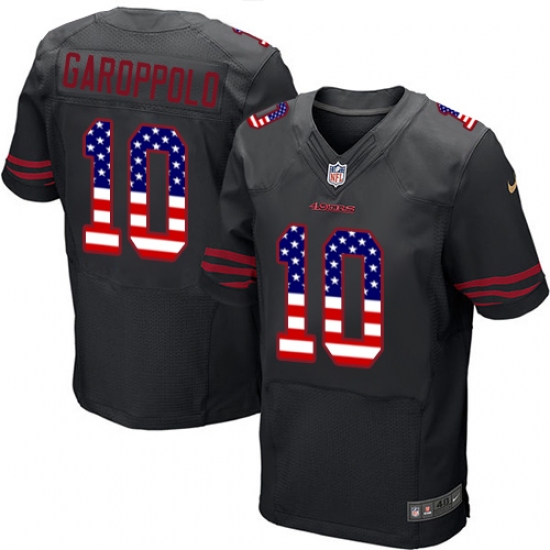 Men's Nike San Francisco 49ers #10 Jimmy Garoppolo Elite Black Alternate USA Flag Fashion NFL Jersey - ujerseystore