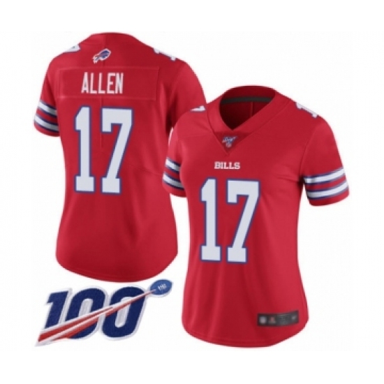Women's Nike Buffalo Bills #17 Josh Allen Limited Red Rush Vapor Untouchable 100th Season NFL Jersey - Ujersey