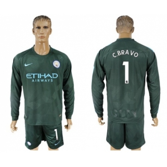 Manchester City #1 C.Bravo Sec Away Long Sleeves Soccer Club Jersey