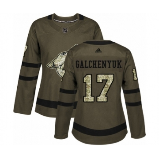 Women's Adidas Arizona Coyotes #17 Alex Galchenyuk Authentic Green Salute to Service NHL Jersey - Ujersey