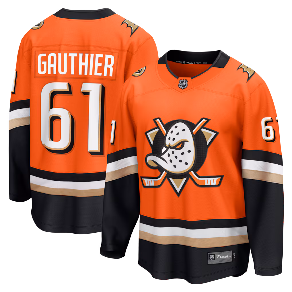 Men's Anaheim Ducks Cutter Gauthier Fanatics Orange Home Breakaway Jersey - Ujersey NHL