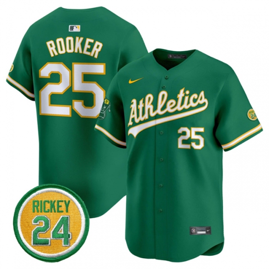 Men's Oakland Athletics #25 Brent Rooker Green 2024 Limited With Rickey Henderson Stitched Jersey - Ujersey