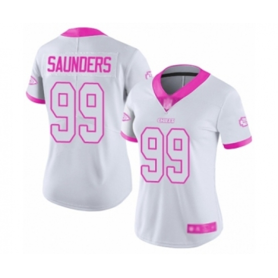 Women's Kansas City Chiefs #99 Khalen Saunders Limited White Pink Rush Fashion Football Jersey - Ujersey