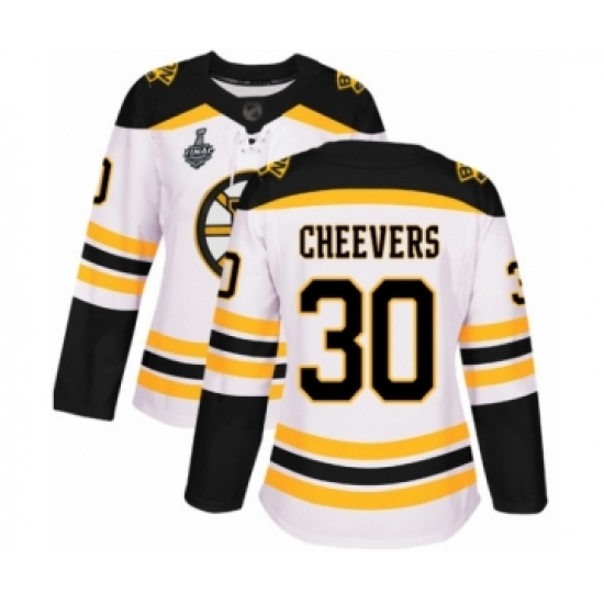 Women's Boston Bruins #30 Gerry Cheevers Authentic White Away 2019 Stanley Cup Final Bound Hockey Jersey - Ujersey