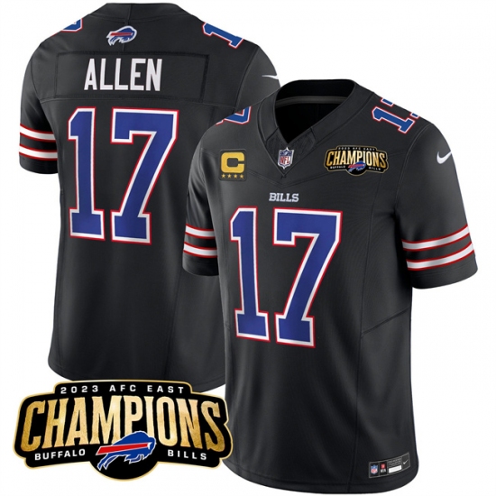 Men's Buffalo Bills #17 Josh Allen Black 2023 F.U.S.E. AFC East Champions With 4-star C Football Stitched Jersey - Ujersey