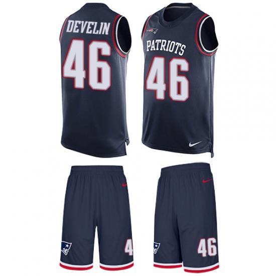 Men's Nike New England Patriots #46 James Develin Limited Navy Blue Tank Top Suit NFL Jersey - Ujersey