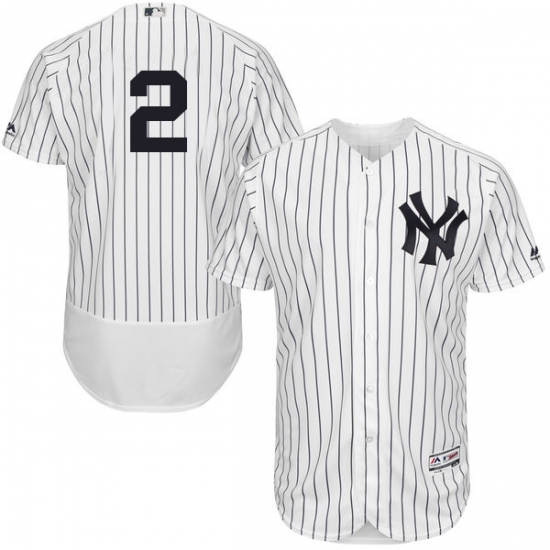 Men's Majestic New York Yankees #2 Derek Jeter White Home Flex Base Authentic Collection MLB Jersey - Ujersey