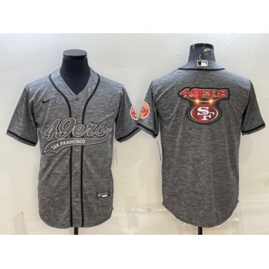 Men's San Francisco 49ers Grey Team Big Logo With Patch Cool Base Stitched Baseball Jersey - Ujersey