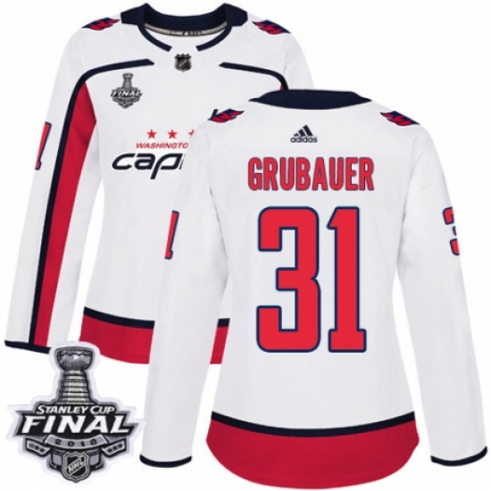 Women's Adidas Washington Capitals #31 Philipp Grubauer Authentic White Away 2018 Stanley Cup Final NHL Jersey - Ujersey
