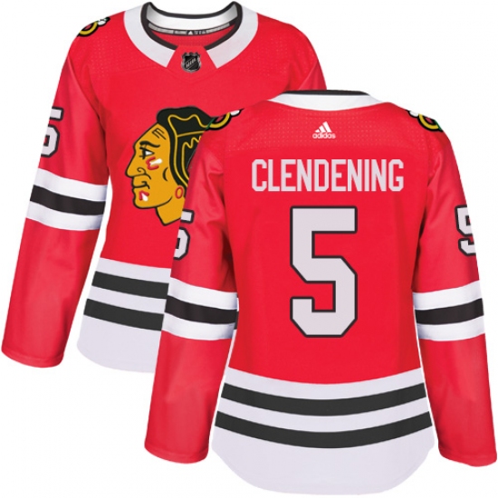 Women's Adidas Chicago Blackhawks #5 Adam Clendening Authentic Red Home NHL Jersey - Ujersey