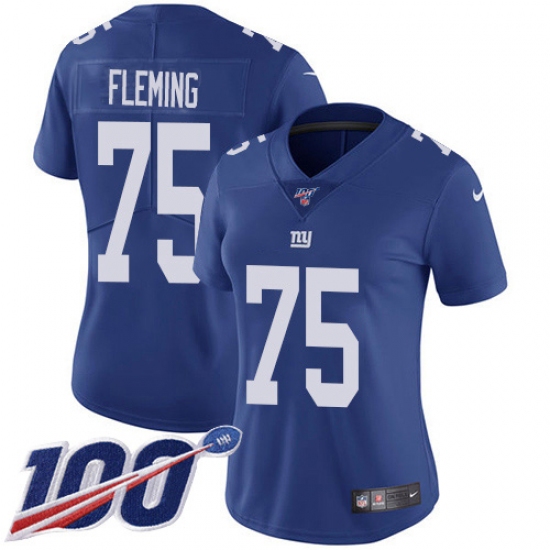 Women's New York Giants #75 Cameron Fleming Royal Blue Team Color Stitched 100th Season Vapor Untouchable Limited Jersey - Ujersey