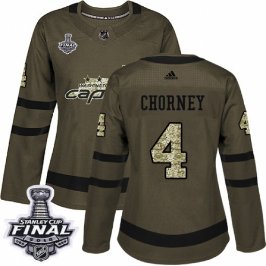 Women's Adidas Washington Capitals #4 Taylor Chorney Authentic Green Salute to Service 2018 Stanley Cup Final NHL Jersey - Ujersey