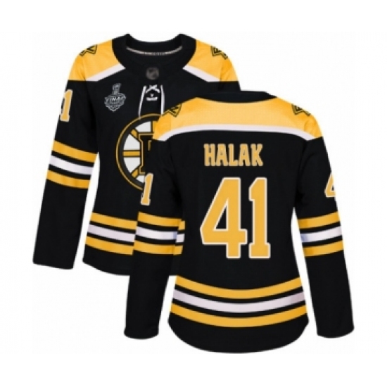 Women's Boston Bruins #41 Jaroslav Halak Authentic Black Home 2019 Stanley Cup Final Bound Hockey Jersey - Ujersey