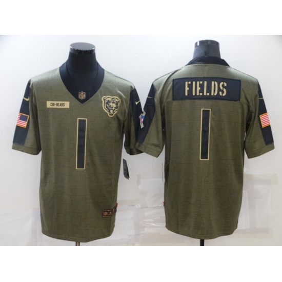 Men's Chicago Bears #1 Justin Fields Nike Olive 2021 Salute To Service Limited Player Jersey - Ujersey