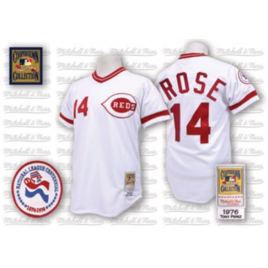 Men's Mitchell and Ness Cincinnati Reds #14 Pete Rose Authentic White Throwback MLB Jersey - Ujersey