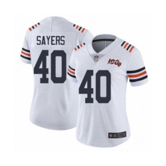 Women's Chicago Bears #40 Gale Sayers White 100th Season Limited Football Jersey - Ujersey