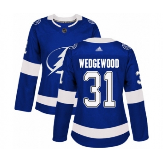 Women's Tampa Bay Lightning #31 Scott Wedgewood Authentic Royal Blue Home Hockey Jersey - Ujersey