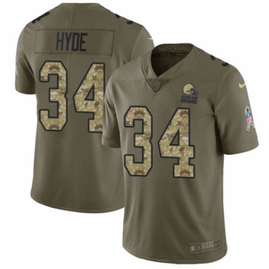 Youth Nike Cleveland Browns #34 Carlos Hyde Limited Olive/Camo 2017 Salute to Service NFL Jersey - Ujersey
