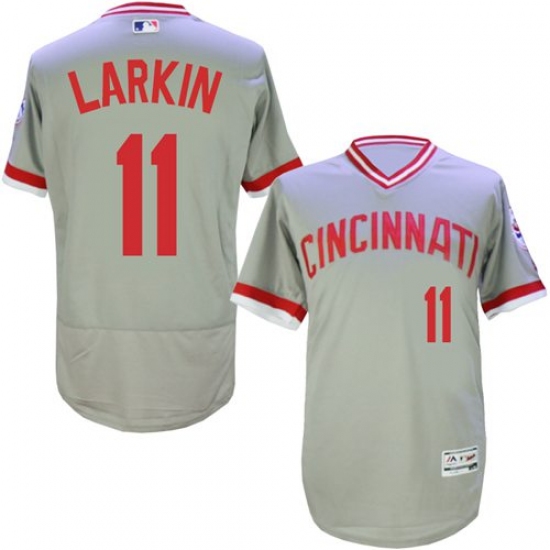 Men's Majestic Cincinnati Reds #11 Barry Larkin Grey Flexbase Authentic Collection Cooperstown MLB Jersey - Ujersey