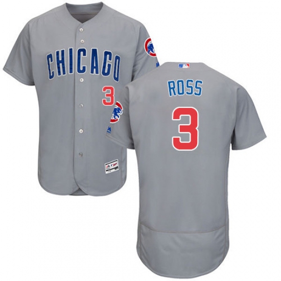 Men's Majestic Chicago Cubs #3 David Ross Grey Road Flexbase Authentic Collection MLB Jersey - Ujersey