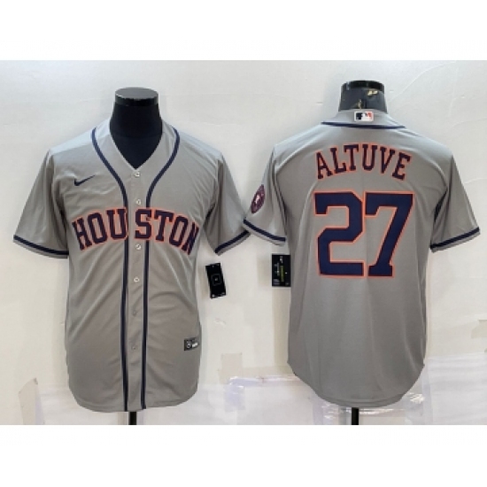 Men's Houston Astros #27 Jose Altuve Grey With Patch Stitched MLB Cool Base Nike Jersey - Ujersey