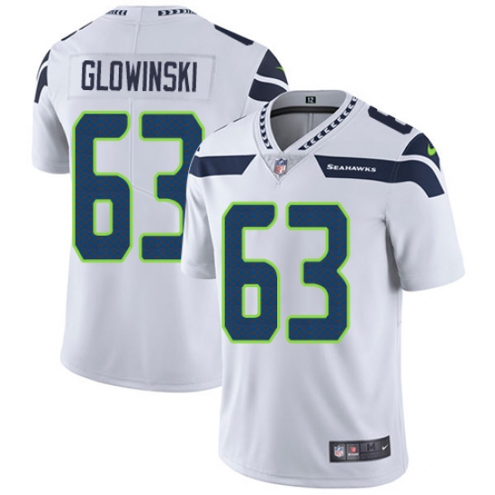 Men's Nike Seattle Seahawks #63 Mark Glowinski White Vapor Untouchable Limited Player NFL Jersey - Ujersey