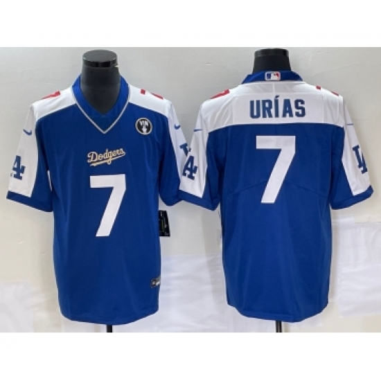 Men's Los Angeles Dodgers #7 Julio Urias Blue Vin Scully Pullover Stitched Jersey - Ujersey