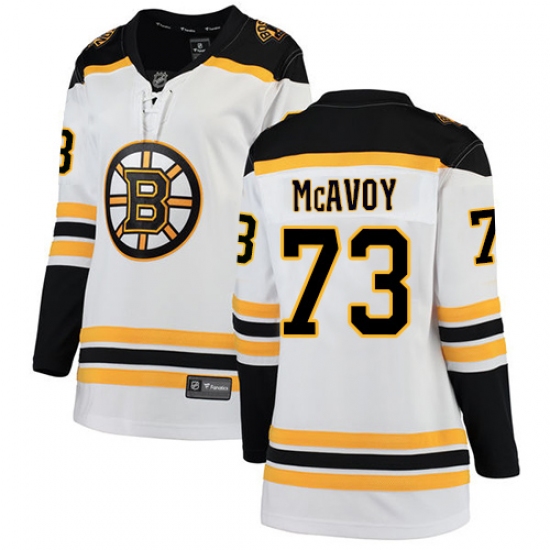 Women's Boston Bruins #73 Charlie McAvoy Authentic White Away Fanatics Branded Breakaway NHL Jersey - Ujersey