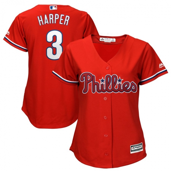 Women's Philadelphia Phillies #3 Bryce Harper Majestic Scarlet Cool Base RED Replica Player Jersey - Ujersey