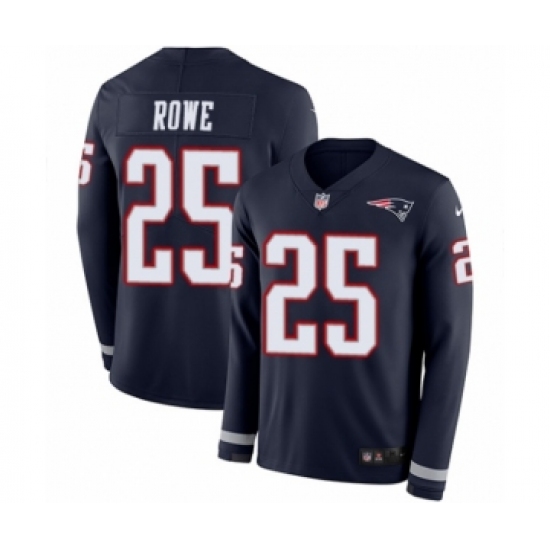 Men's Nike New England Patriots #25 Eric Rowe Limited Navy Blue Therma Long Sleeve NFL Jersey - Ujersey