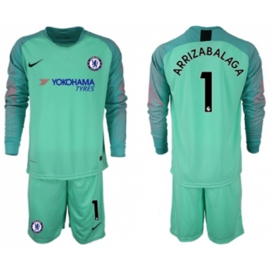 Chelsea #1 Arrizabalaga Green Goalkeeper Long Sleeves Soccer Club Jersey