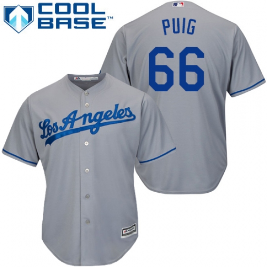Youth Majestic Los Angeles Dodgers #66 Yasiel Puig Authentic Grey Road Cool Base MLB Jersey - Ujersey