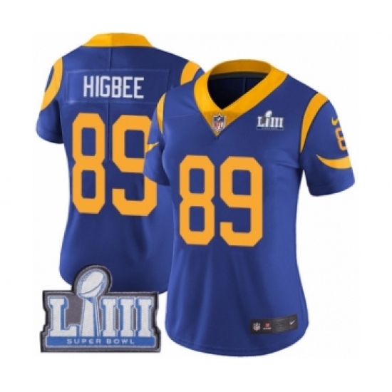 Women's Nike Los Angeles Rams #89 Tyler Higbee Royal Blue Alternate Vapor Untouchable Limited Player Super Bowl LIII Bound NFL Jersey - Ujersey