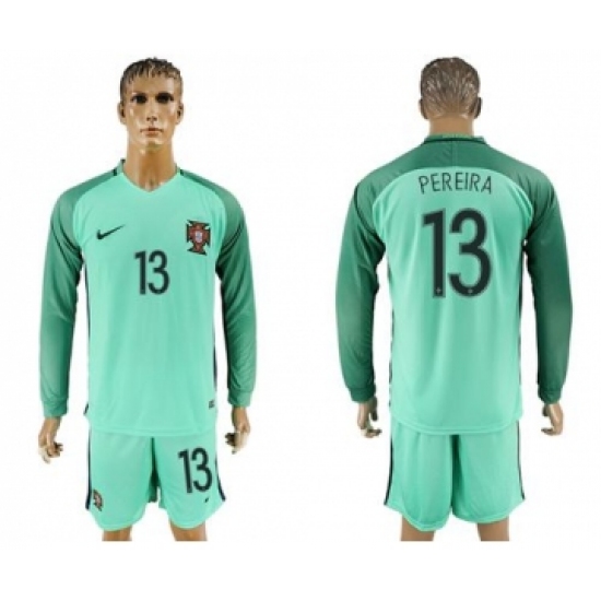 Portugal #13 Pereira Away Long Sleeves Soccer Country Jersey