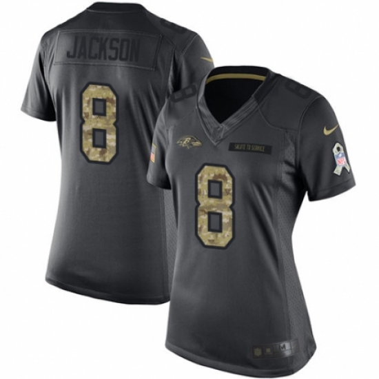 Women's Nike Baltimore Ravens #8 Lamar Jackson Limited Black 2016 Salute to Service NFL Jersey - Ujersey