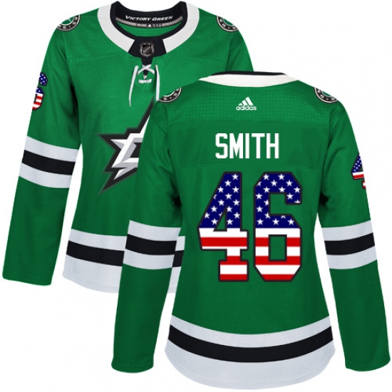 Women's Adidas Dallas Stars #46 Gemel Smith Authentic Green USA Flag Fashion NHL Jersey - Ujersey