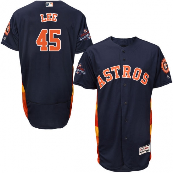 Men's Majestic Houston Astros #45 Carlos Lee Authentic Navy Blue Alternate 2017 World Series Champions Flex Base MLB Jersey - Ujersey