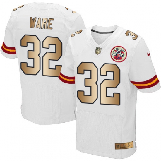 Men's Nike Kansas City Chiefs #32 Spencer Ware Elite White/Gold NFL Jersey - Ujersey