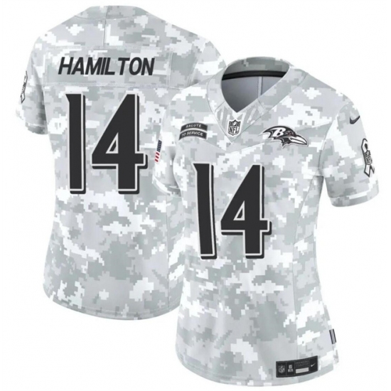 Women's Baltimore Ravens #14 Kyle Hamilton 2024 F.U.S.E Arctic Camo Salute To Service Limited Stitched Football Jersey(Run Small) - Ujersey