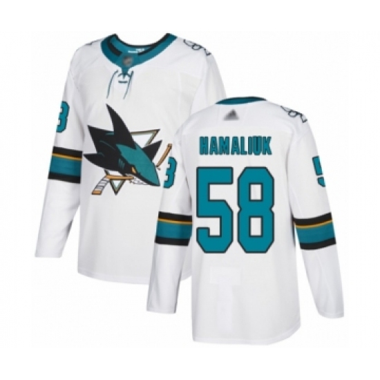 Youth San Jose Sharks #58 Dillon Hamaliuk Authentic White Away Hockey Jersey - Ujersey