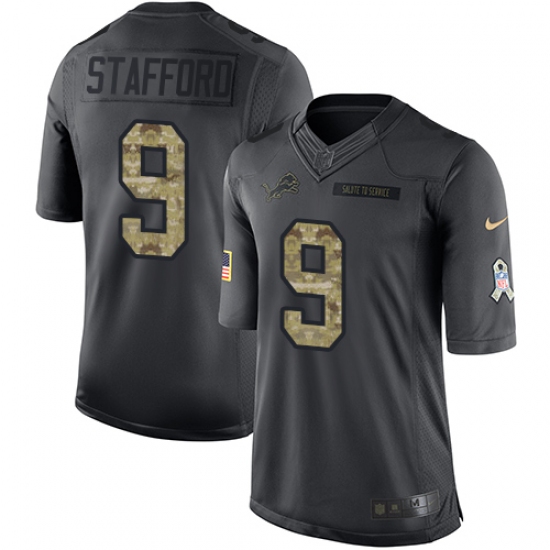 Youth Nike Detroit Lions #9 Matthew Stafford Limited Black 2016 Salute to Service NFL Jersey - Ujersey