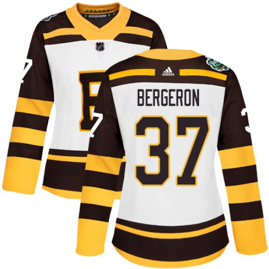 Women's Adidas Boston Bruins #37 Patrice Bergeron Authentic White 2019 Winter Classic NHL Jersey - Ujersey