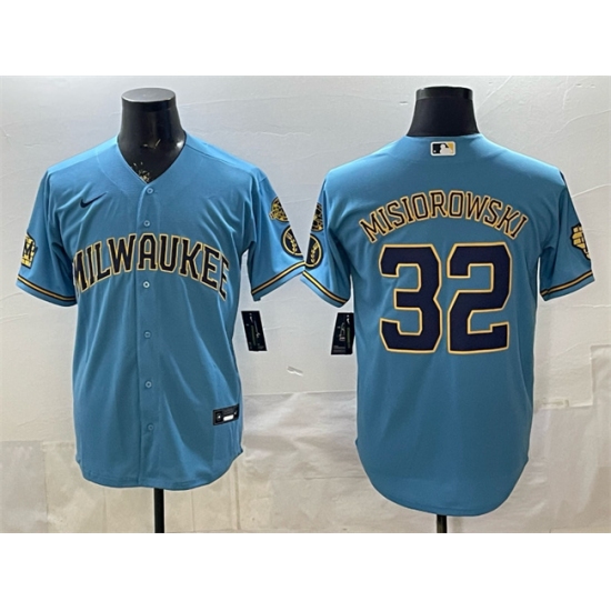 Men's Milwaukee Brewers #32 Jacob Misiorowski Blue With Home & Bob Uecker Stitched Baseball Jersey - Ujersey