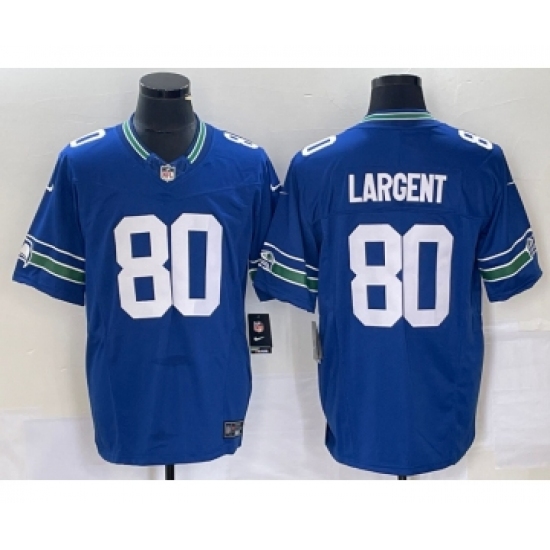 Men's Nike Seattle Seahawks #80 Steve Largent Blue 2023 FUSE Vapor Limited Throwback Stitched Jersey - Ujersey