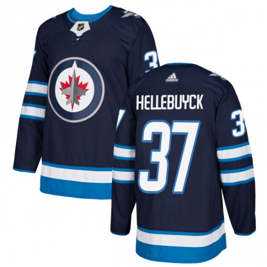 Men's Adidas Winnipeg Jets #37 Connor Hellebuyck Authentic Navy Blue Home NHL Jersey - Ujersey