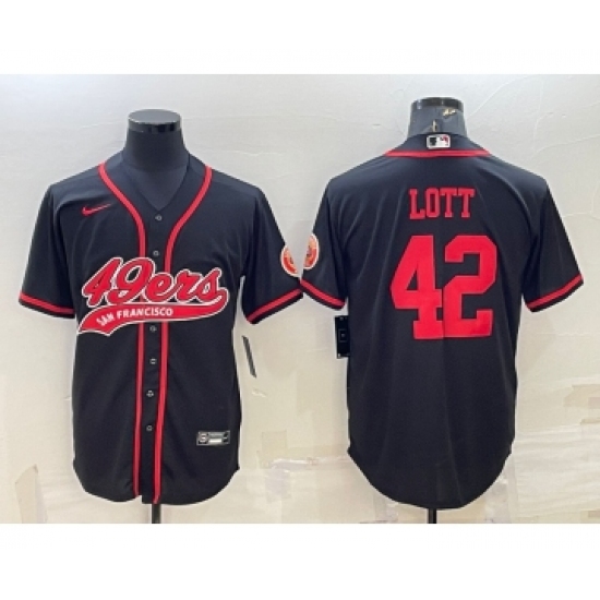 Men's San Francisco 49ers #42 Ronnie Lott Black With Patch Cool Base Stitched Baseball Jersey - Ujersey